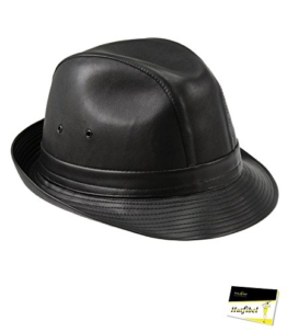 Fiebig Herrenskaihut Skaihut Fedora Trilby Partyhut Herbsthut Winterhut Kunstleder abwischbar ohne Futter für Männer (FI-10300-W16-HE0-18-62) in Schwarz, Größe 62 inkl. EveryHead-Hutfibel -