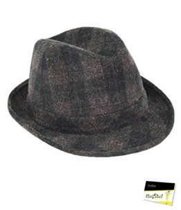 Fiebig Herrenstoffhut Stoffhut Wollhut Fedora Trilby Herbsthut Winterhut Partyhut Modehut Hut gemustert für Männer (FI-12091-W16-HE0-82-61) in Braun, Größe 61 inkl. EveryHead-Hutfibel -