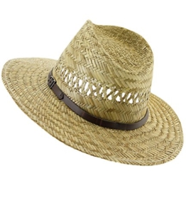 Fiebig Herrenstrohhut Strohhut Sommerhut Sonnenhut Strandhut Urlaubshut Gärtnerhut Modehut Hut mit Ziergürtel für Männer (FI-16544-S17-HE1-111-55) in Natur, Größe 55 inkl. EveryHead-Hutfibel -