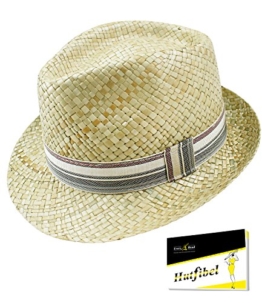 Fiebig Herrenstrohhut Strohhut Trilby Fedora Sommerhut Sonnenhut Partyhut Strandhut Urlaubshut Hut mit Stoffband für Männer (FI-16531-S17-HE0-111-59) in Natur, Größe 59 inkl. EveryHead-Hutfibel -