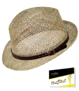 Fiebig Herrenstrohhut Strohhut Seegrashut Trilby Fedora Sonnenhut Sommerhut Urlaubshut Gärtnerhut mit Ziergürtel für Männer (FI-16538-S17-HE0-111-57) in Natur, Größe 57 inkl. EveryHead-Hutfibel -