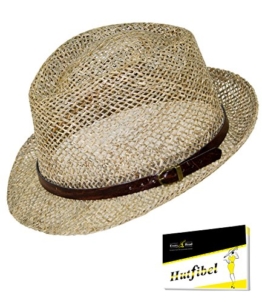 Fiebig Herrenstrohhut Strohhut Seegrashut Trilby Fedora Sonnenhut Sommerhut Urlaubshut Gärtnerhut mit Ziergürtel für Männer (FI-16538-S17-HE0-111-57) in Natur, Größe 57 inkl. EveryHead-Hutfibel -