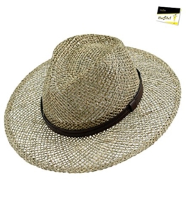 Fiebig Herrenstrohhut Strohhut Sommerhut Strandhut Cowboyhut Sonnenhut Partyhut unisex mit braunem Ziergürtel für Männer (FI-16503-S16-HE0-111-61) in Natur, Größe 61 inkl. EveryHead-Hutfibel -