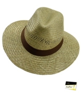 Fiebig Herrenstrohhut Strohhut Cowboyhut Sonnenhut Sommerhut Urlaubshut Herrenhut uni mit braunem Ripsband für Männer (FI-16429-S16-HE0-111-61) in Natur, Größe 61 inkl. EveryHead-Hutfibel -