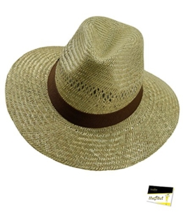 Fiebig Herrenstrohhut Strohhut Cowboyhut Sonnenhut Sommerhut Urlaubshut Herrenhut uni mit braunem Ripsband für Männer (FI-16429-S16-HE0-111-61) in Natur, Größe 61 inkl. EveryHead-Hutfibel -