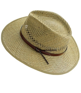 Fiebig Herrenstrohhut Strohhut Sommerhut Sonnenhut Modehut Cowboyhut Panamahut Gärtnerhut Hut mit Ziergürtel für Männer (FI-16405-S17-HE0-111-55) in Natur, Größe 55 inkl. EveryHead-Hutfibel -