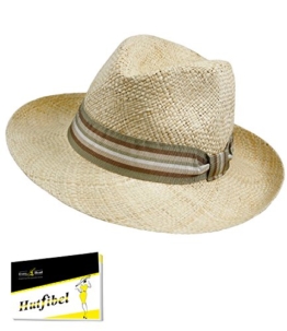 Fiebig Herrenstrohhut Strohhut Sommerhut Sonnenhut Cowboyhut Urlaubshut Strandhut Modehut Hut mit gestreiften Band für Männer (FI-16535-S17-HE1-111-57) in Natur, Größe 57 inkl. EveryHead-Hutfibel -