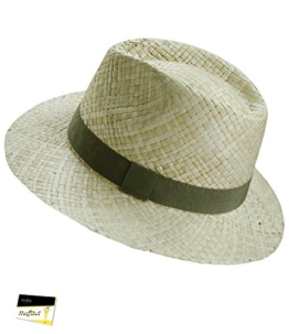 Fiebig Herrenstrohhut Strohhut Sommerhut Strandhut Urlaubshut Sonnenhut Partyhut unisex mit Ripsband einfarbig für Männer (FI-16527-S16-HE0-39-61) in Stein, Größe 61 inkl. EveryHead-Hutfibel -