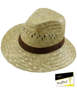 Fiebig Herrenstrohhut Strohhut Sommerhut Strandhut Urlaubshut Sonnenhut Partyhut unisex mit Ripsband einfarbig für Männer (FI-16433-S16-HE0-5-57) in Braun, Größe 57 inkl. EveryHead-Hutfibel -