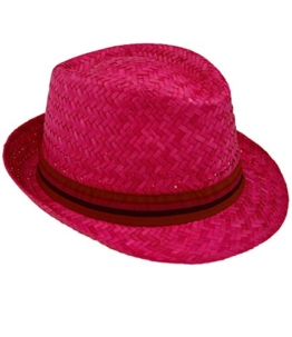 Fiebig Herrenstrohhut Strohhut Trilby Fedora Sommerhut Strandhut Sonnenhut Basthut Urlaubshut mit Ripsband für Männer (FI-595050-S16-HE0-10-59) in Pink, Größe 59 inkl. EveryHead-Hutfibel -