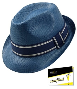 Fiebig Mädchenpapierhut Papierhut Basthut Fedora Trilby Sommerhut Sonnenhut Urlaubshut Strand mit gestreiften Band f. Kinder (FI-89286-S17-MA1-25-51) in Jeansblau, Größe 51 inkl. EveryHead-Hutfibel -