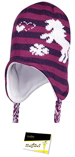 Fiebig Norwegermütze gefüttert mit Pferdemotiv Inkamütze Wintermütze (FI-75713-12-55) pflaume, ca. 55 cm Kopfumfang - inkl. EveryHead-Hutfibel -