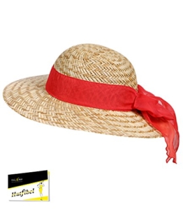 Fiebig Strohhut Damenhut Damenstrohhut Hut Sommerhut Strandhut große runde Form mit farbigem Chiffonband (FI-69646-S16-DA0-8-57/58) in Rot, Größe 57/58 inkl. EveryHead-Hutfibel -