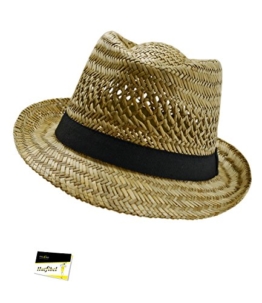 Fiebig Strohtrilby Strohhut Herrenstrohhut Herrenhut Sommerhut Sonnenhut Partyhut Trilbyform Männer unisex (FI-595048-S16-HE1-111-59) in Natur, Größe 59 inkl. EveryHead-Hutfibel -