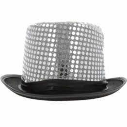 Funkelnder Zylinder Hut mit Pailletten, ideales Accessoires für den großen Auftritt (Silber) -