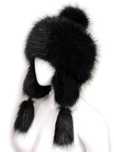 Futrzane Fellmütze Mongolische Mütze Bommel Wintermütze Pelzmütze (Schwarz) -