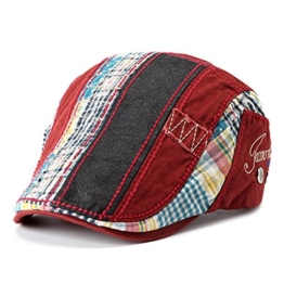 Gatsby Flatcap Schiebermütze Ivy Schirmmütze Cap Kappe Vintage Patch Cadet Hat Flat Beret Newsboy Golf (Rot) -