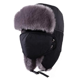 HENGSONG Unisex Sport Outdoor Winter Warm Kunstpelz Trappermütze mit Abnehmbaren Gesichtsmaske Ohrenklappen Hut (Schwarz) -