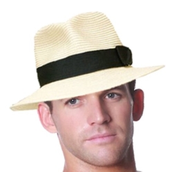 Herren faltbar Stroh im Panama-Stil mit schwarzem Band Summer Sun Hat in Tube Medium schwarz - Natural-Black Band -