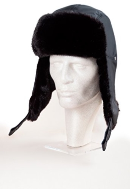 Herren Wintermütze Fellmütze Pelzmütze Fliegermütze Pilotenmütze Tschapka Gr. 58-59 schwarz -