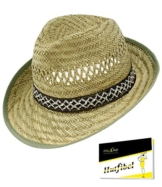 Herrenstrohhut Strohhut Erntehut Gärtnerhut Sommerhut Trilby Fedora Sonnenhut unisex mit Ripsband Muster für Männer (PT-7455-S17-HE0-111-60) in Natur, Größe 60 inkl. EveryHead-Hutfibel -