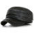 ililily Black Genuine Leather Braided Detail Military Flex Fit Flat Top Cap(cadet-601-1-M) -