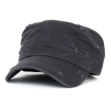 ililily Distressed Cotton Cadet Cap with Adjustable Strap Army Style Hut (cadet_527_2) -