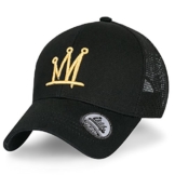 ililily Krone abgebildet im Logo Stickerei Solid Baumwolle Köper Netz Baseball Cap Dad Hut , Black -