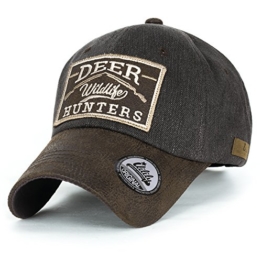 ililily Reh HUNTERS Flicken Baumwolle Baseball Cap künstliches Leder Krempe Trucker Cap Hut , Brown -