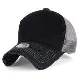 ililily schwarz klassischer Stil abgenutztes Aussehen Netz Snapback blanke Vorderseite Trucker Cap Hut Baseball Cap (ballcap-1472-1-M) -