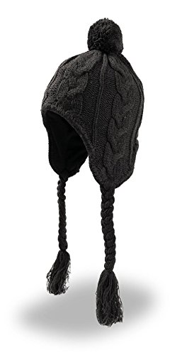 INU-2 Schwarz Pudelmütze mit Zöpfen Lapplandmütze für Damen und Herren one size -