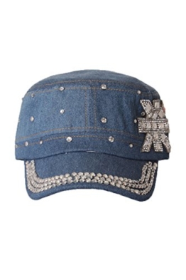 Jeans Mütze Cap Army Look Union Jack Strass Applikation (Einheitsgröße, Blau) -