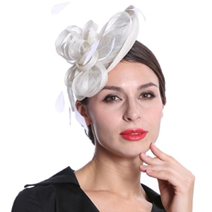 June's Young Damen Fascinator Brauthut Traumhafter Kopfschmuck Mit Feder Damenhut für Hochzeit Kirche Tee Haarschmuck (Weiß) - 