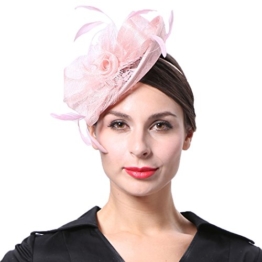 June's Young Damen Fascinator Haarschmuck Mit Feder Brauthut Kopfschmuck Für Braut Anlasshut Hochzeitshut (Rosa) -