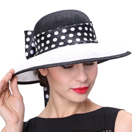 June'Young Damen-Huete Eleganter Hut aus Hanf Polka Dots Sinamayhut Hanfhut Sommer Hut fuer Hochzeit Reise Tea -