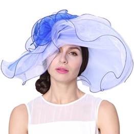 June'Young Damen-Huete Sommer Hut Sonennhut Organza Hut Eleganter Hut mit Schleife Feder breite Krempe Hut fuer Kirche Hochzeit Party Karneval -