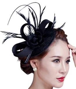 Kapmore Frauen Sinamay Fascinator Hut Feder Partei Pillbox Hut Flower Derby Hut (One Size, Black 1) -