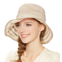 Kenmont Frauen Sommer aus Baumwolle mit breitem Holzprofil und Schnürung-Eimer, Sunset Beach Cap Hut, Beige, 22.44inches(57CM) -