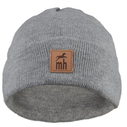 Klassische Strickmütze Beanie Mütze Unisex & One Size Feinstrick mit Leder-Patch Wintermütze Warm, weich und pflegeleicht -