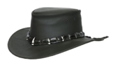 Lederhut in schwarz und braun mit echtem Krokodilleder- Hutband und Zähnen von Kakadu Australia, 2.Wahl -