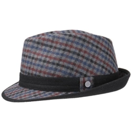 Lierys Checked Wool Trilby Wollhut Hut Fedora Trilbyhut Winterhut für Damen Herren Herrenhut Wollhut mit Futter, mit Einfass, mit Futter, mit Einfass Herbst Winter (60 cm - grau) -