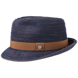 Lierys Contrast Stitch Stofftrilby Hut Stoffhut Fedora Trilby Trilbyhut für Damen Herren Stoffhut Fedora mit Ripsband, mit Ripsband Winter Sommer (M/56-57 - blau) -