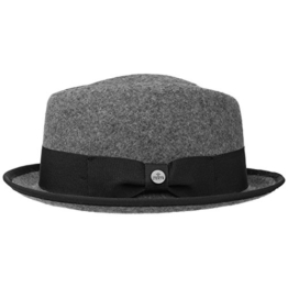 Lierys Diamond Mix Porkpie Hut Wollhut Pork Pie Fedora Herrenhut Winterhut für Damen Herren Porkpie Fedora mit Ripsband, mit Einfass Winter Sommer (L/58-59 - grau) -