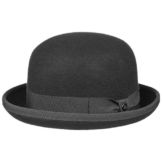 Lierys Filzmelone Wollfilzhut Melone Uni für Damen Herren Bowler Bräutigamshut mit Futter, mit Ripsband, mit Einfass Winter Sommer (61 cm - schwarz) -