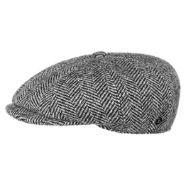 Lierys Fischgrat Flatcap (Schiebermütze) für Herren, Hatteras Cap gefertigt aus Schurwolle (Tweed) mit klassischen Fischgräten Muster, Mütze in der Größe L/58-59, Farbe schwarz -
