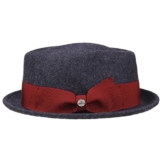 Lierys Melange Pork Pie Wollhut Wollfilzhut für Damen Herren Filzhüte Damenhut mit Ripsband Herbst Winter (M/55-56 - blau) -