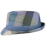 Lierys Payato Checks Trilby Leinenhut Hut Stoffhut Sommerhut Sonnenhut Leinentrilby für Damen Herren Strandhut Sommerhut mit Futter Frühjahr Sommer (L/58-59 - blau) -