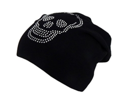 Long Beanie von Ella Jonte im hippen Oversize-Look schwarz mit Strass Totenkopf Baumwolle -