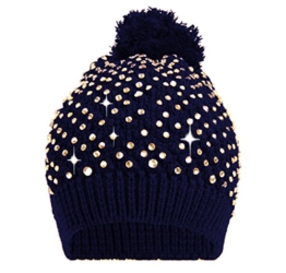 Lovely Lauri Strickmütze Damen Mütze Strass Steine mit Bommel Blau -