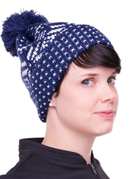 Lucia Strickmütze mit Bommel mit Nordic Beanie Strickmütze Mütze Wintermütze Beanie Herren Damen bis 58 cm Kopfumfang zweifarbig (navy/white) -